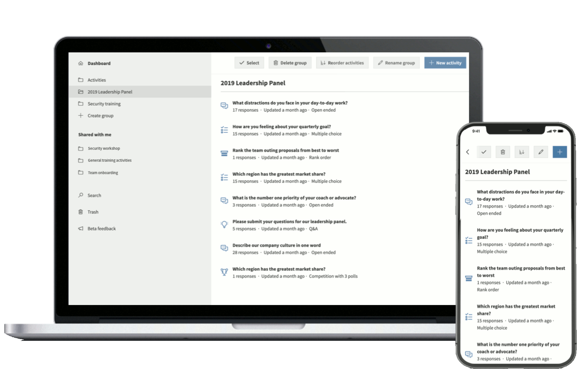 Poll Everywhere Presenter App on a laptop and mobile phone